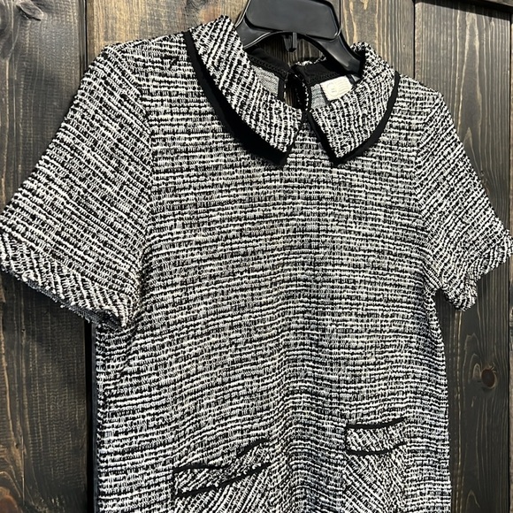 Anthropologie Postmark Boucle Top S Black White Pockets Boho Lined Collar Tweed - Picture 2 of 8